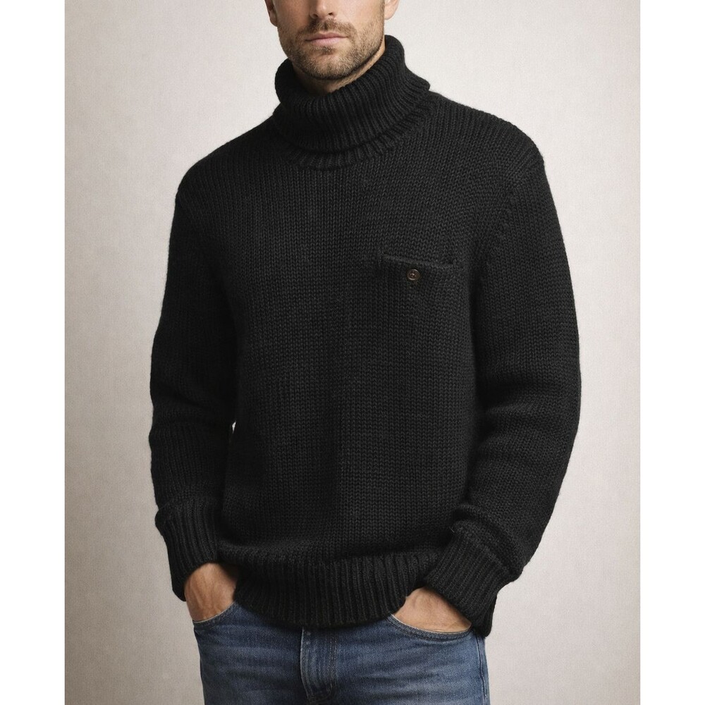 Vintage Polo Ralph Lauren Men's 100% Wool Italian Yarn Black Turtleneck Large